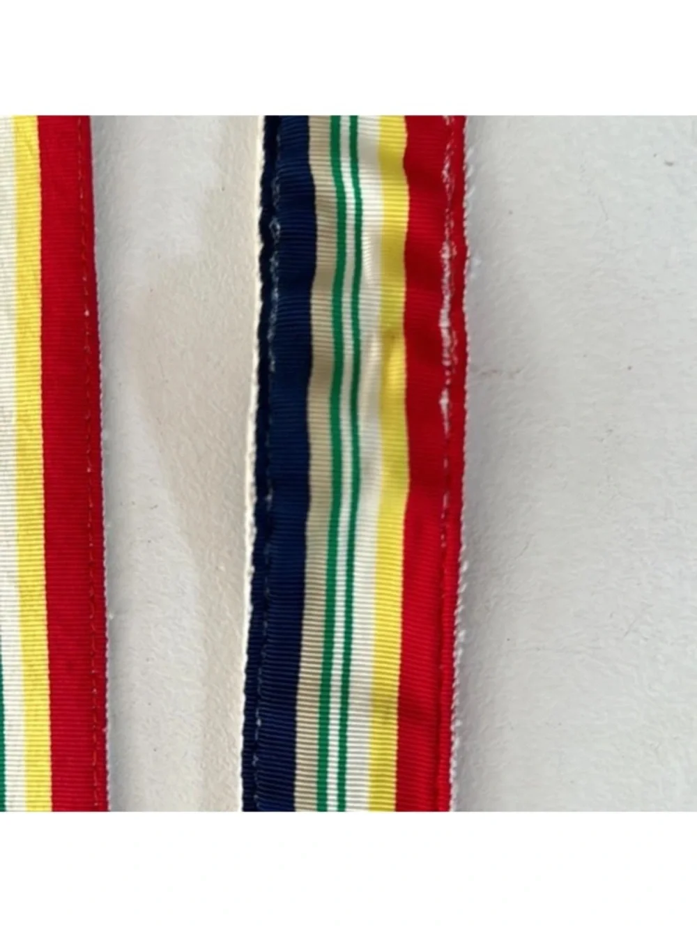 PREPPY VINTAGE 1980s LADIES WOVEN RIBBON BELT Brass O RING RED BLUE STRIPE 36